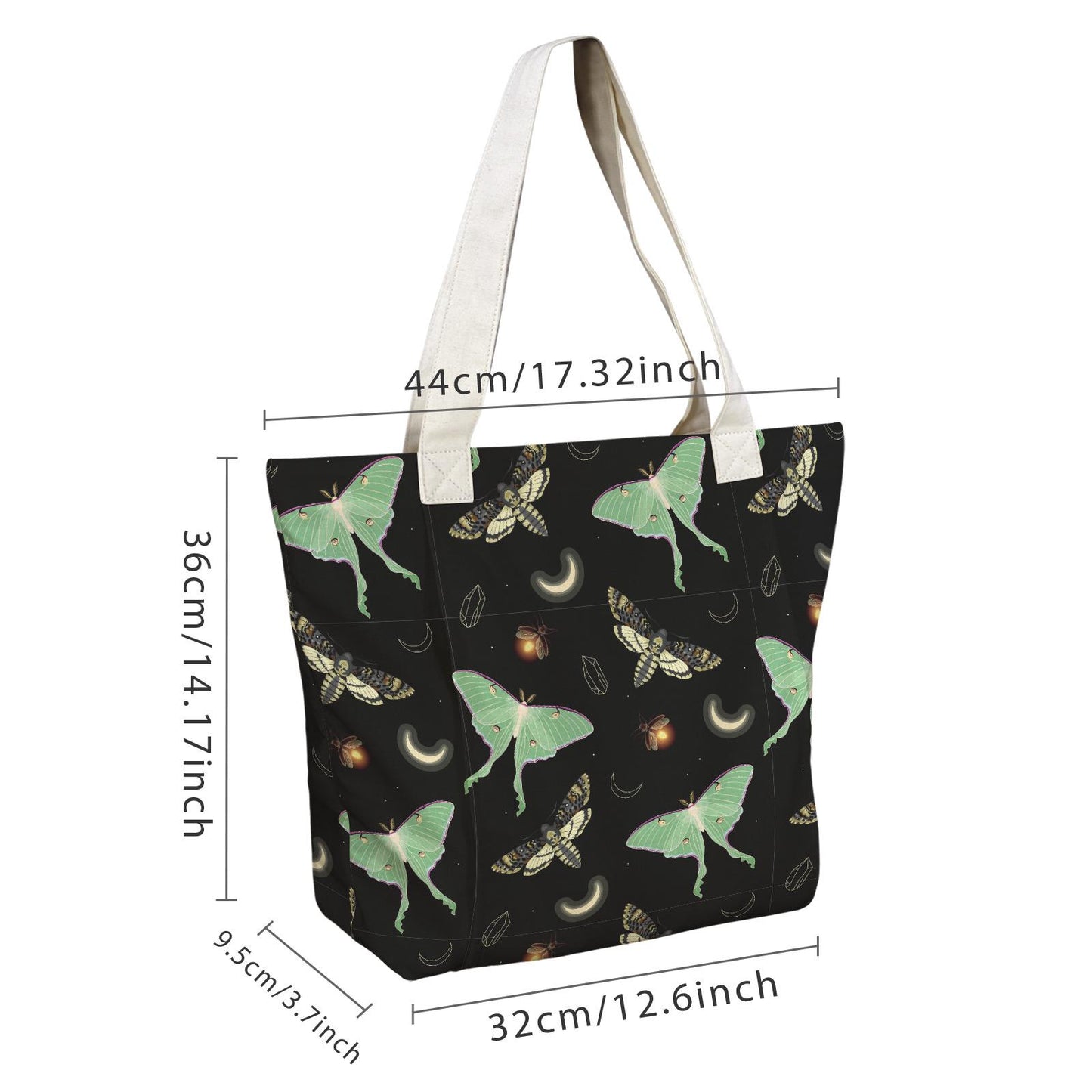 Dark Academia Moths & Moon Yoga Tote Bag – Large Cotton Linen Tote with Mat Holder