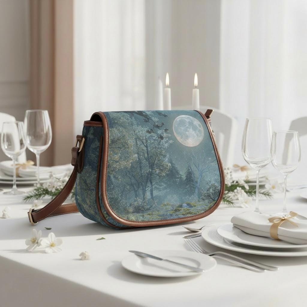 Bolso de media luna de luna llena melancólica – bolso bandolera gótico de estética dark academia