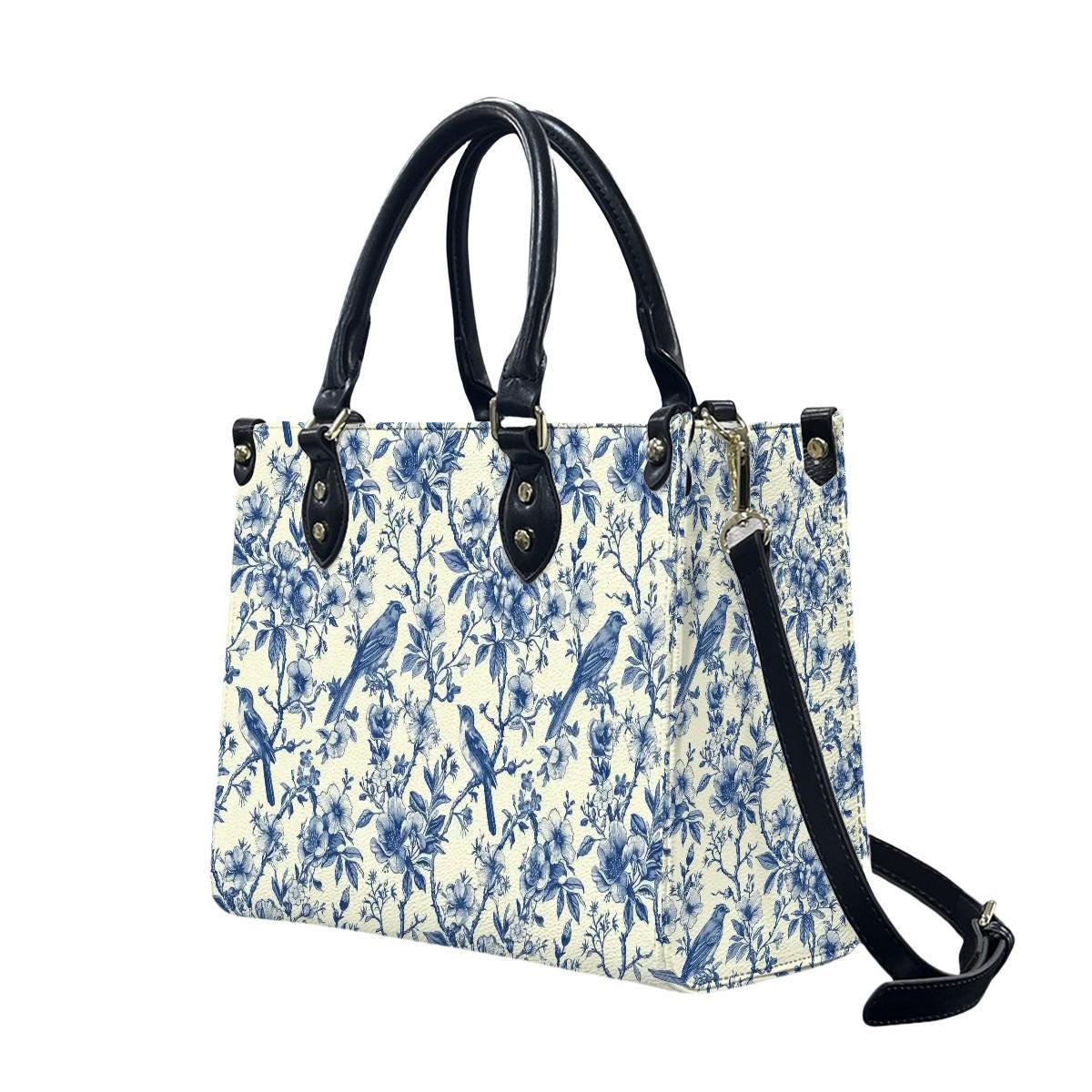 Toile de Jouy Handbag in 3 Sizes - Blue White French Vintage Shoulder Bag