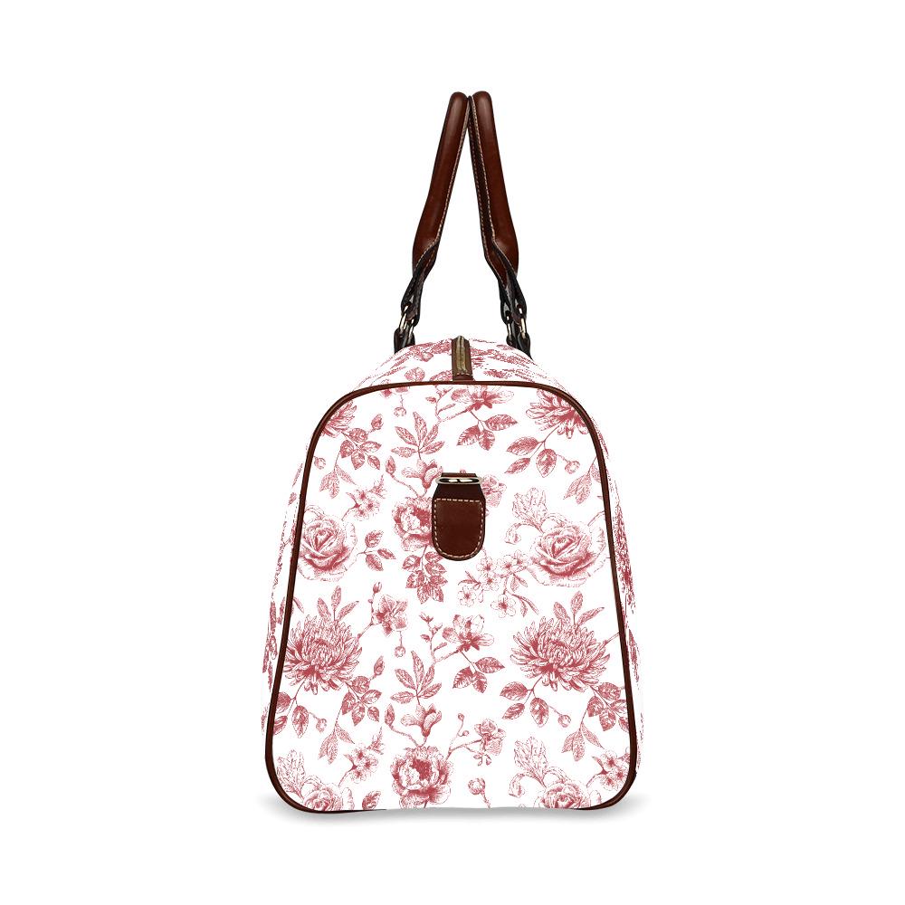 Toile de Jouy White Red Floral Weekend Travel Bag – French Vintage Carry-On Luggage