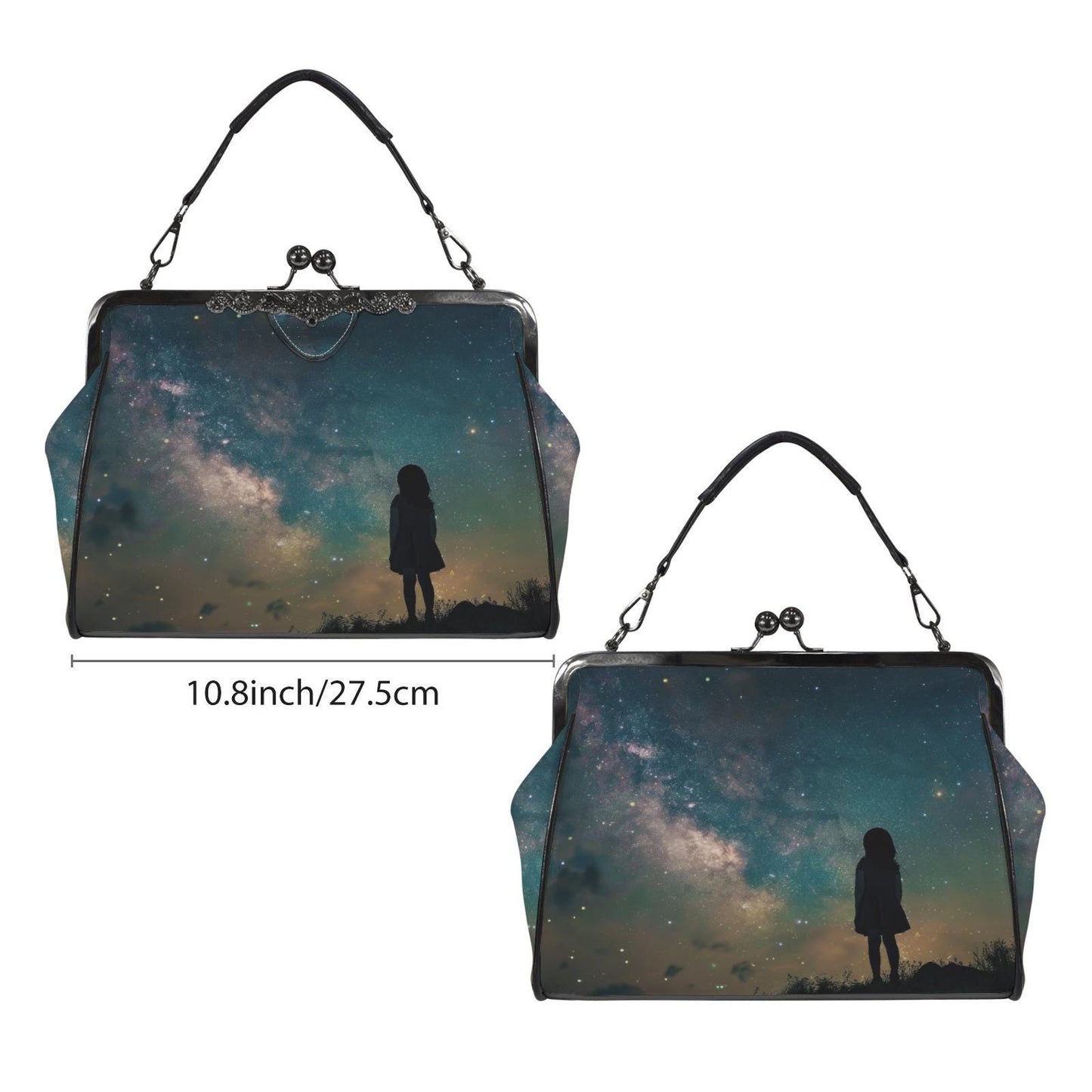 Solitude Girl Vintage Kisslock Crossbody Bag –  Dark Academia Handbag with Adjustable Strap