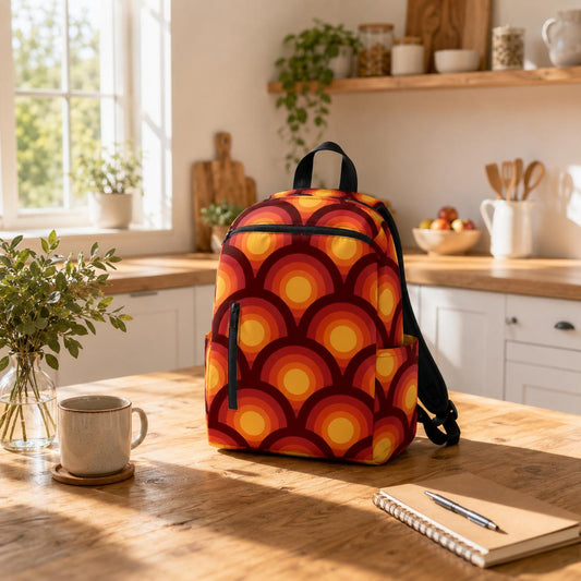 Retro 70s Backpack – Orange Red Yellow Twill Daypack
