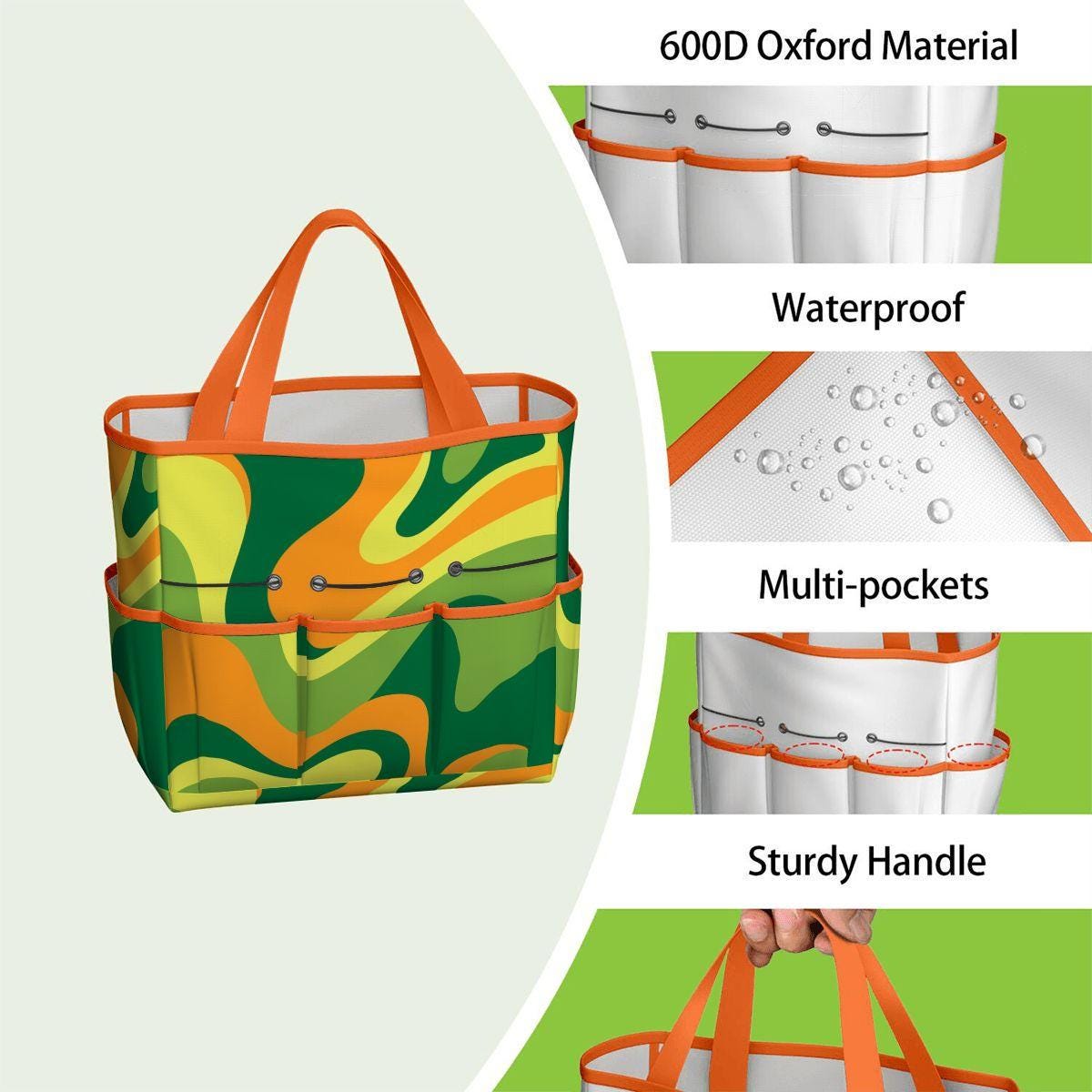 Retro 70s Gardening Tool Organizer Bag – Orange Green Hippie Tote