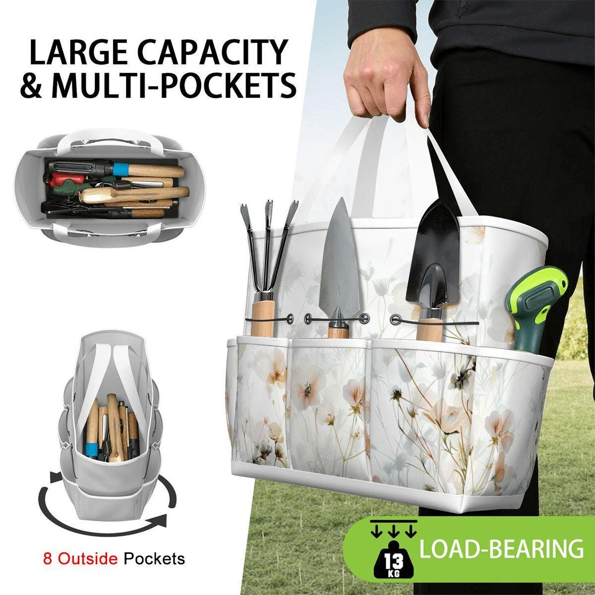 White Translucent Flowers Gardening Tool Organizer Bag – Garden Lover's Gift