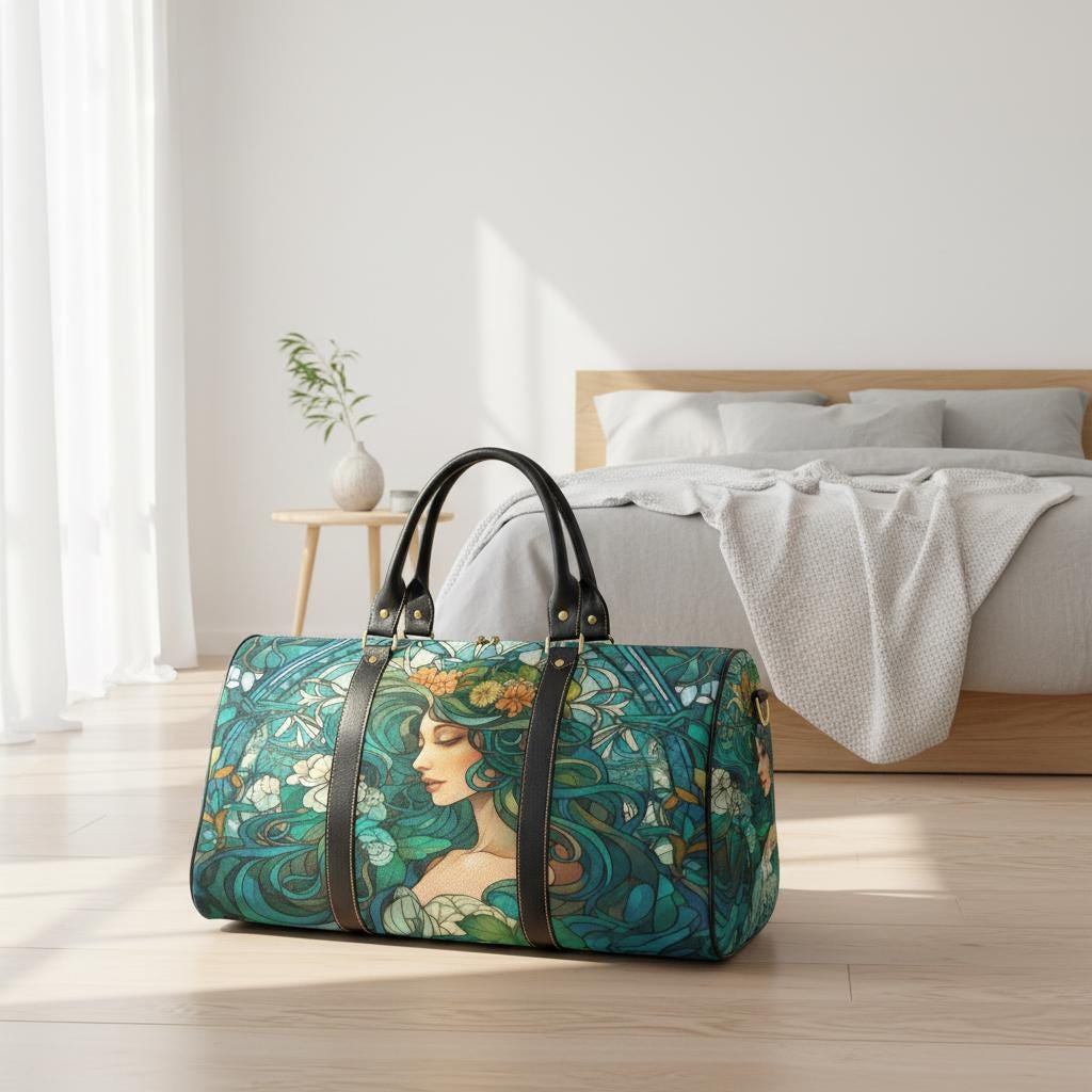 Art Nouveau Travel Bag – Waterproof Black Weekender Duffle