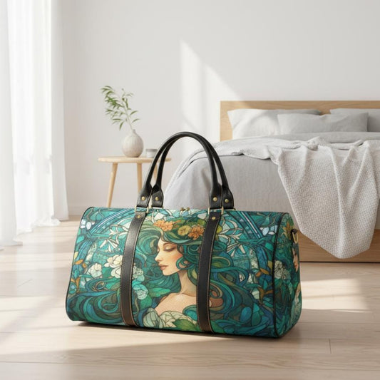 Art Nouveau Travel Bag – Waterproof Black Weekender Duffle Luggage