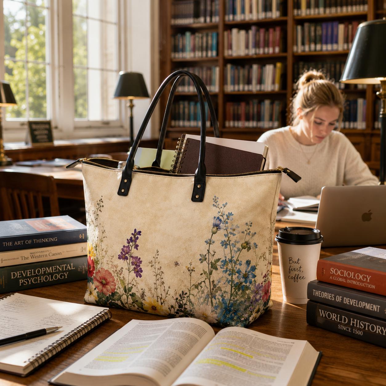 Meadows Flowers Roomy Tote Bag - Large Shoulder Handbag Shopper