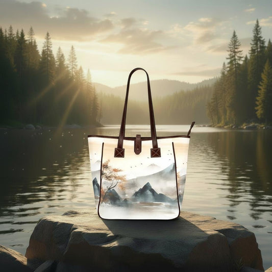 Japanese Watercolor Mountains Tote Bag – Large Asian Art Style Handbag