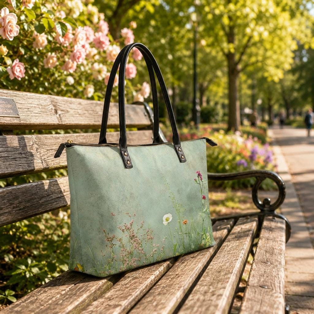 Green Summer Flowers Meadow Roomy Tote Bag - Large Floral Shoulder Handbag Shopper