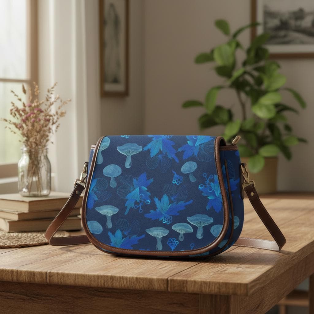Blue Mushroom Fairycore Saddle Bag - Moody Forest Crossbody