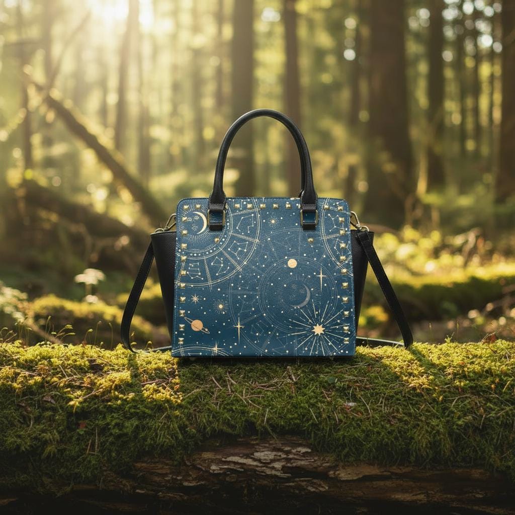 Astrology Planets & Stars Rivet Handbag – Dark Academia Witchy Shoulder Purse