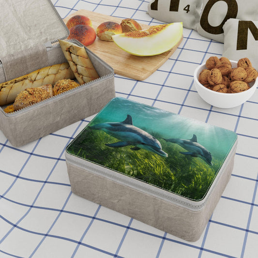 Dolphin Print Paper Lunch Bag: Eco-Friendly Reusable Food Storage