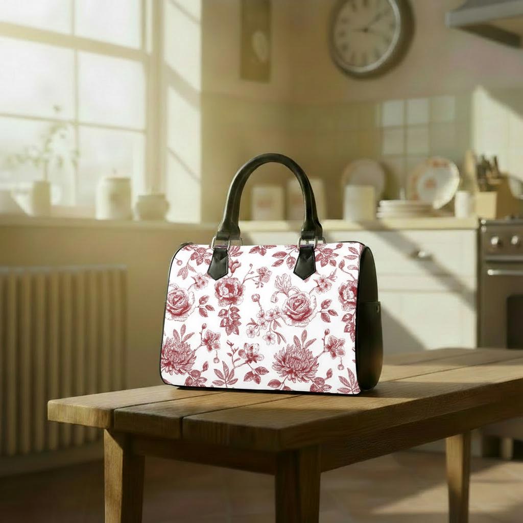 Toile de Jouy Barrel Handbag – Red White French Vintage Bag
