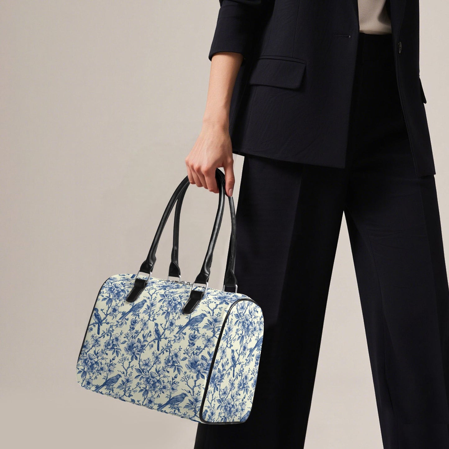 Toile de Jouy Top Handle Shoulder Bag – Blue White French Vintage Handbag