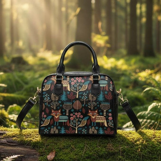 Nordic Folkloric Shoulder Bag – Modern Heritage Vegan Leather Handbag