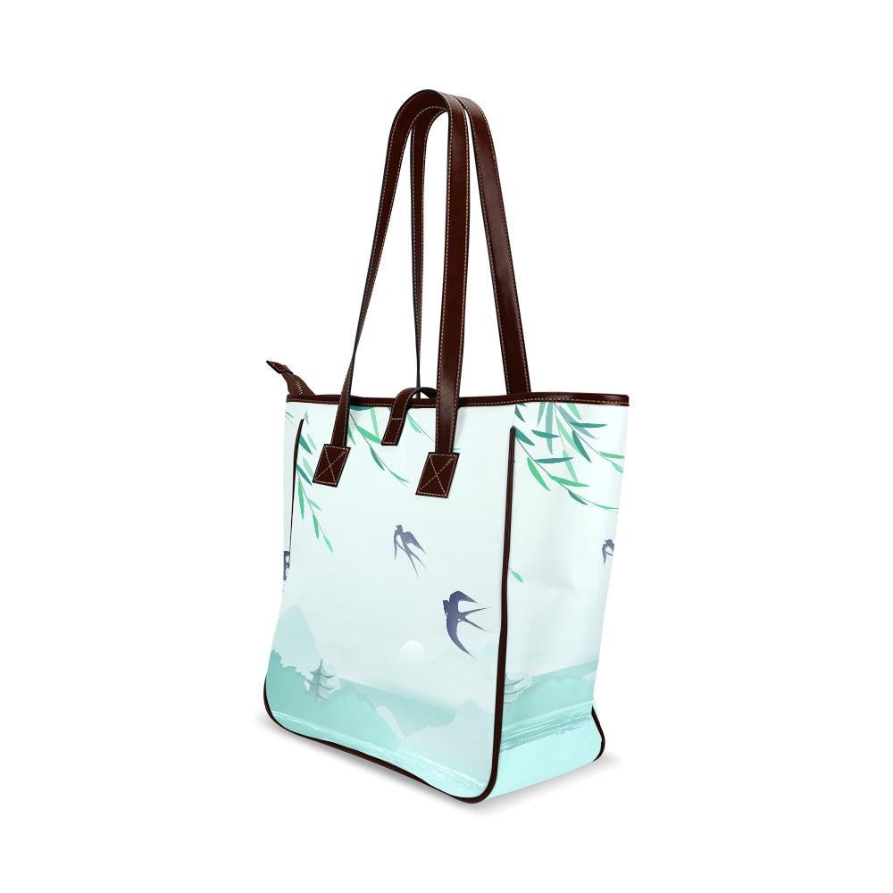 Blue Delicate Watercolor Swallow Tote Bag – Large Asian Style Handbag