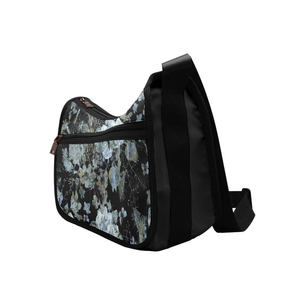Black Gray Moody Floral Shoulder Bag – Gothic Dark Academia Hobo Bag