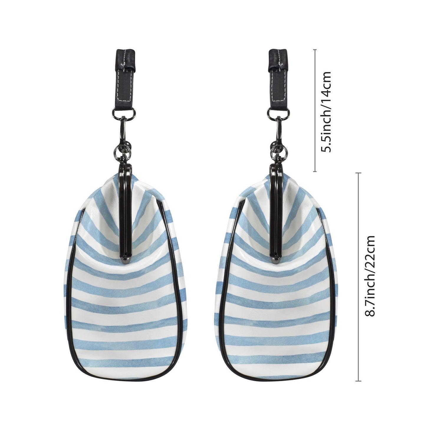 Blue White Striped Kisslock Crossbody Shoulder Bag - Vintage Nautical Summer Handbag