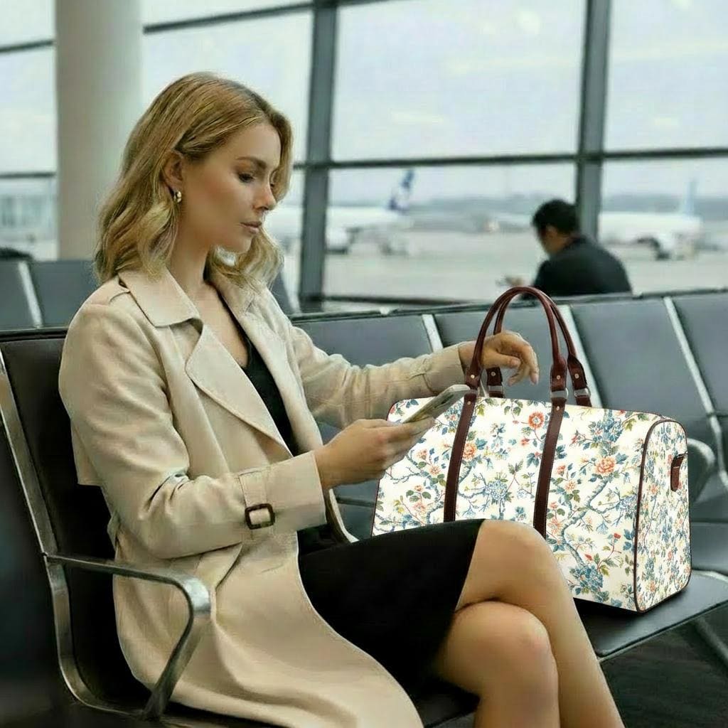 Toile de Jouy Weekender Travel Bag – French Vintage Print Vegan Duffle Bag
