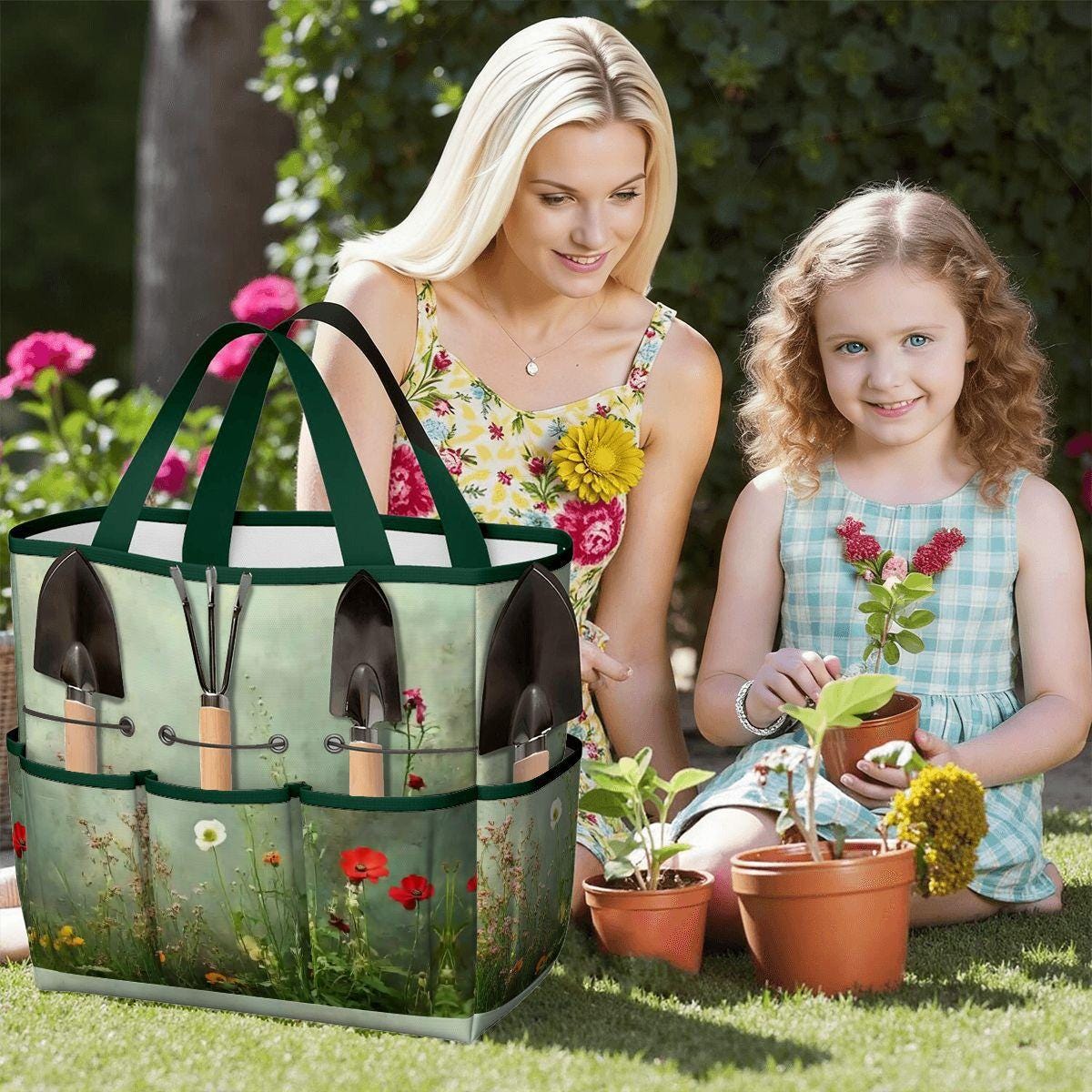 Wildflowers Meadow Gardening Tool Organizer Bag – Durable Tote with Pockets