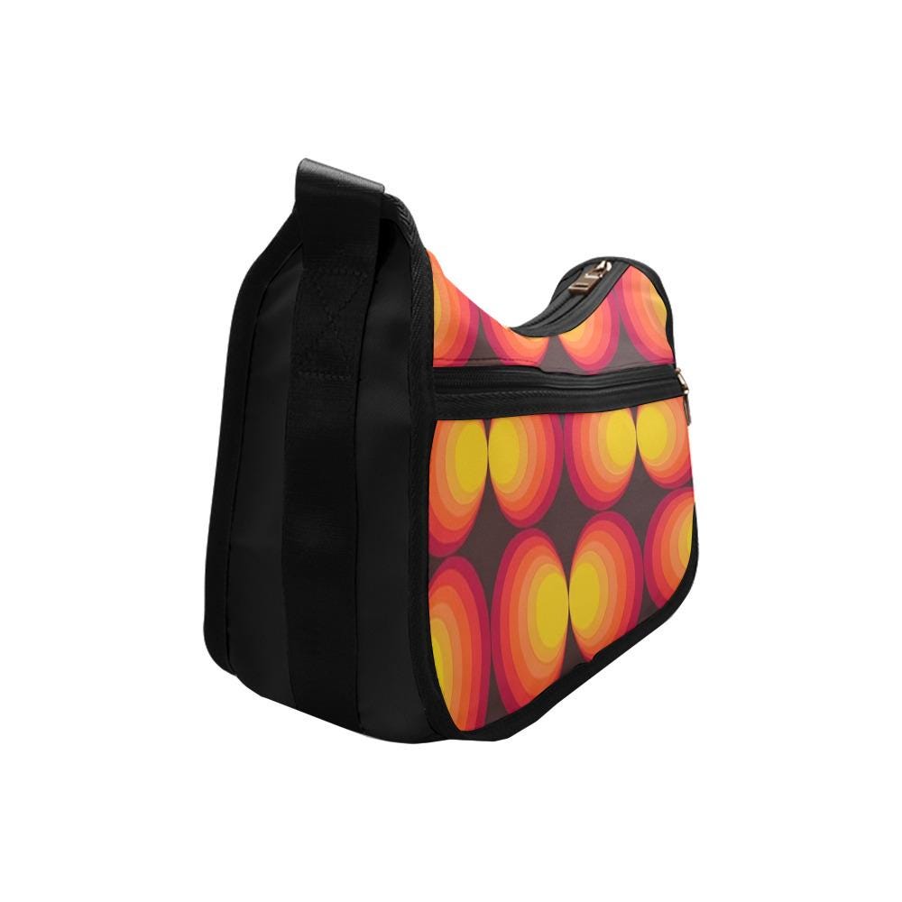 Retro 70s Boho Shoulder Bag – Midcentury Vintage Oxford Fabric Hobo Bag