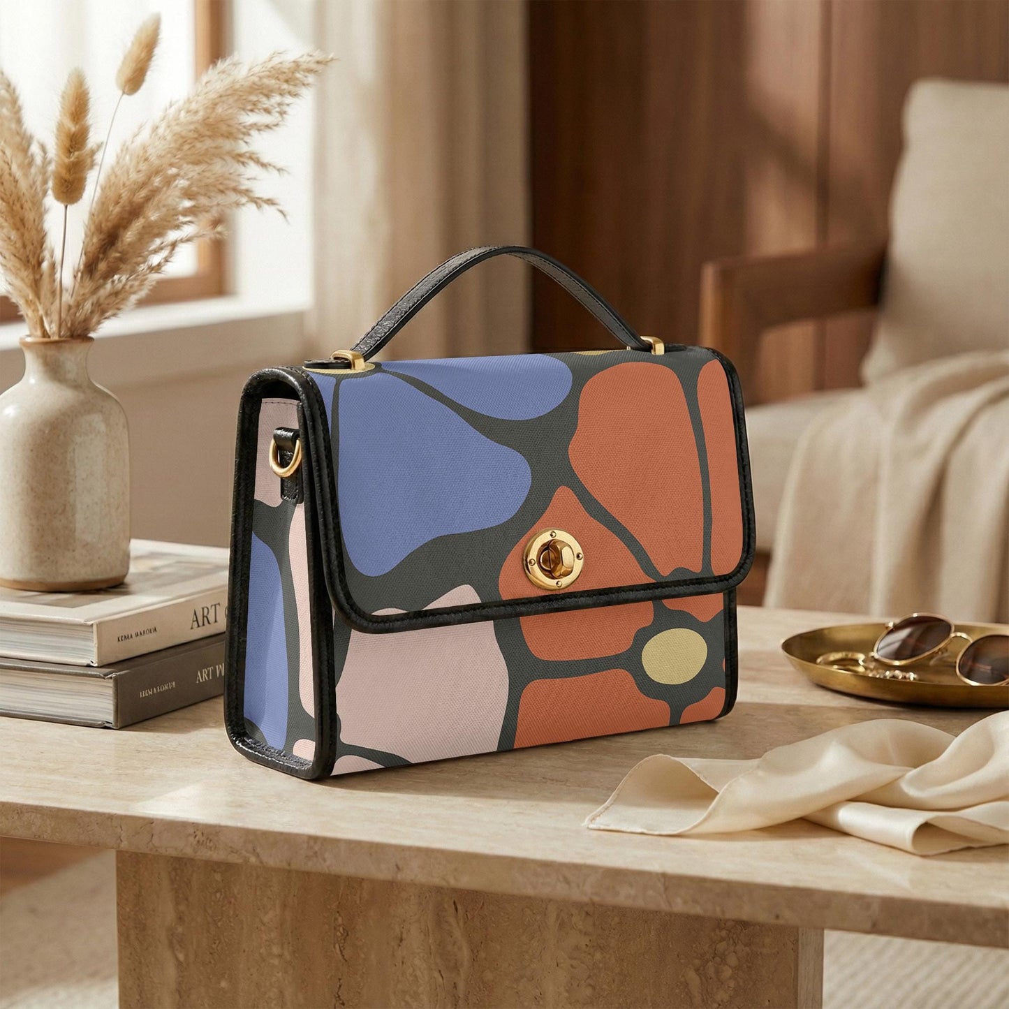 Bold Retro Flowers Handbag – 60s Vintage Canvas Crossbody