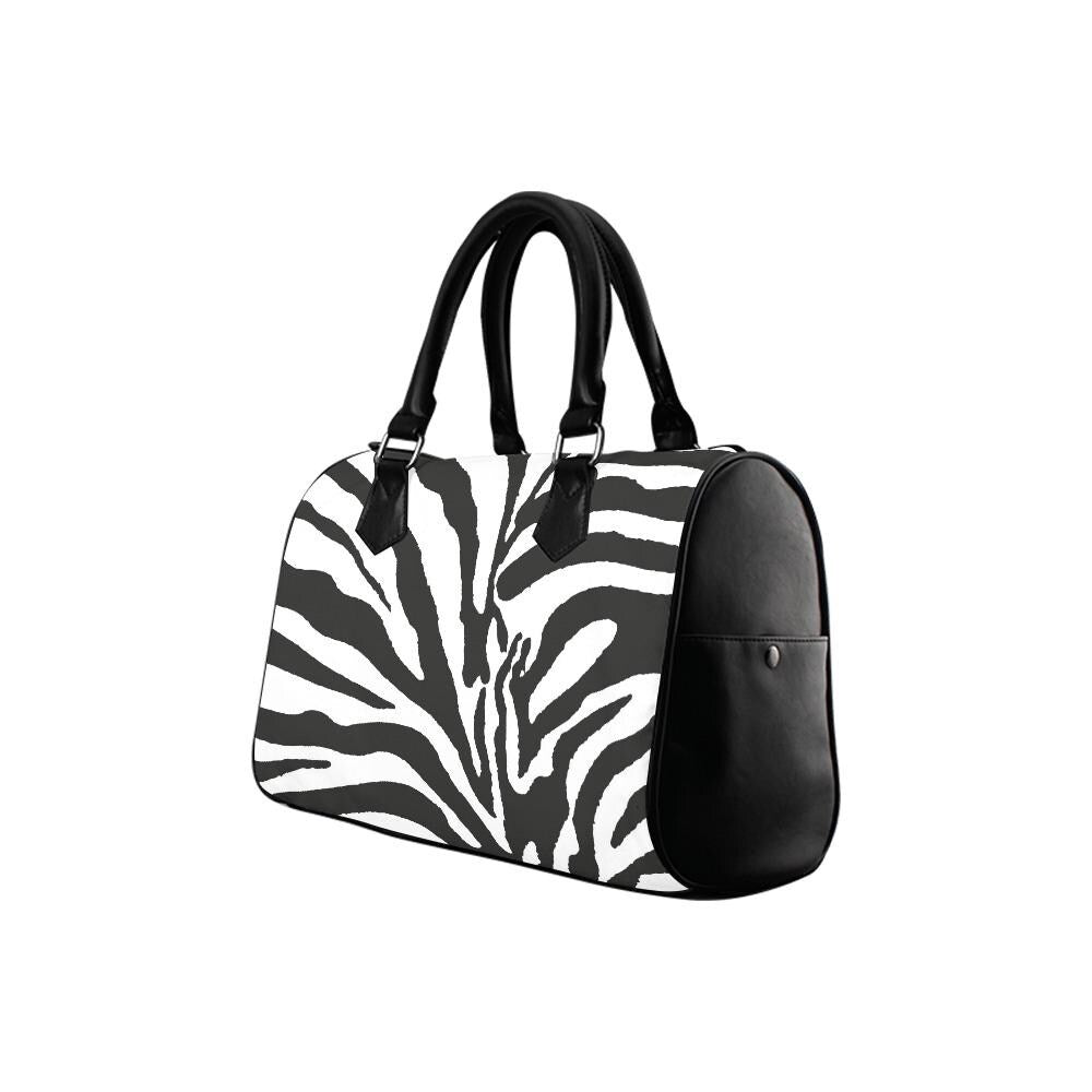 Zebra Print Barrel Handbag – Black White Everyday Purse