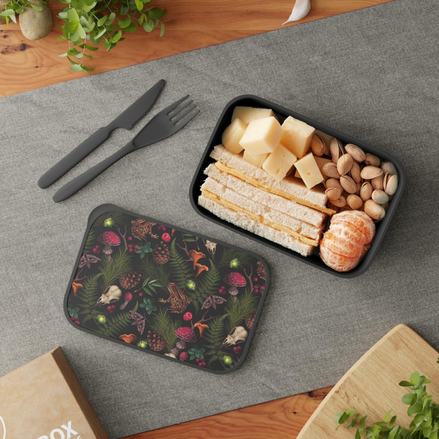 Gothic Mushroom Print Bento Box: Dark Academia Bioplastic Lunch Container