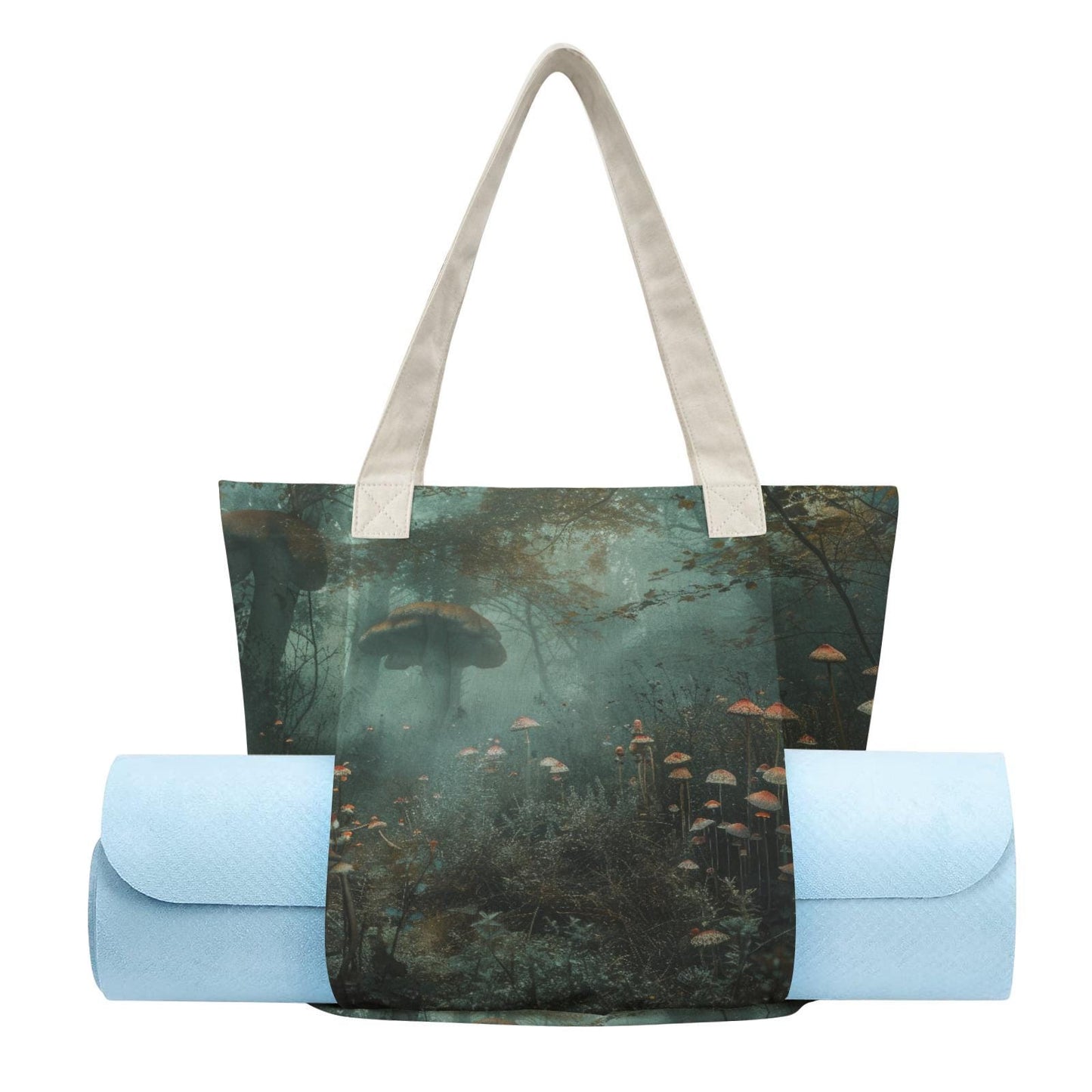 Enchanted Mushroom Forest Yoga Tote Bag with Mat Holder – Dark Academia Botanical Tote