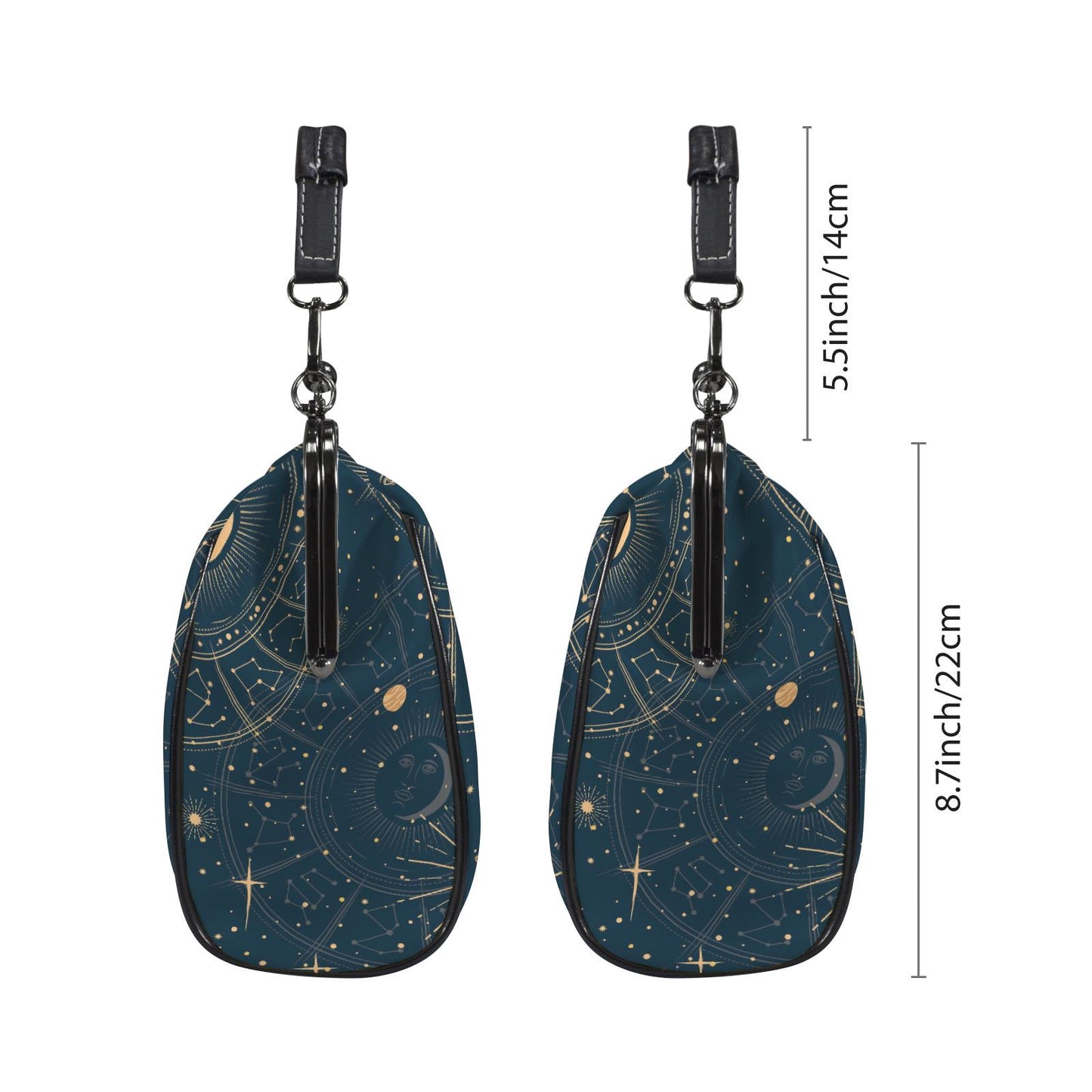 Moon Stars Witchy Astrology Kisslock Crossbody Handbag