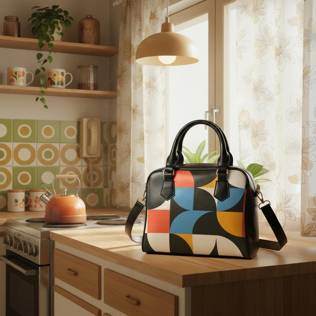 Retro 60s Geometric Shoulder Handbag – Midcentury Modern Handbag