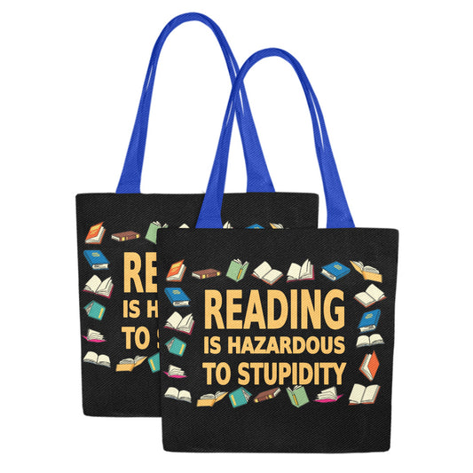 Reading Is Hazardous to Stupidity Book Lover Tote Bag – Set of 2