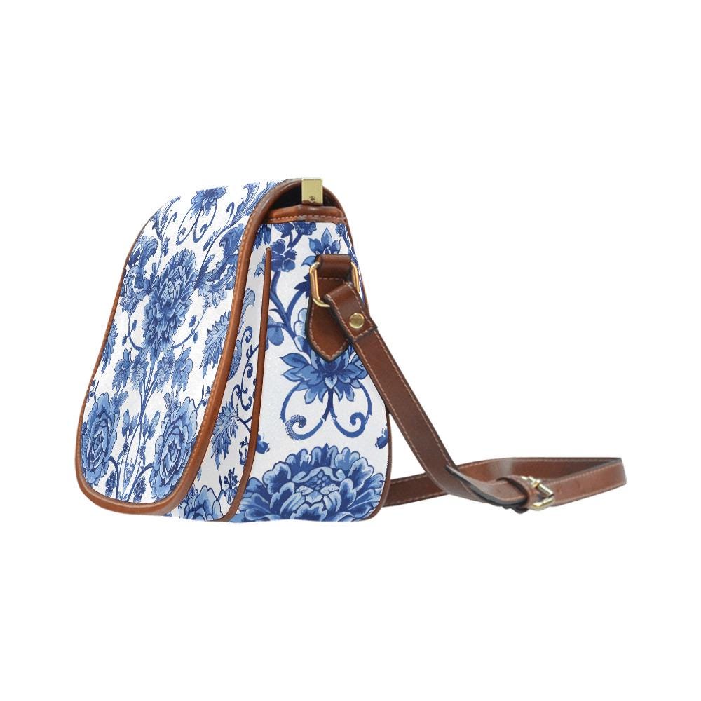 Toile de Jouy Vintage Saddle Bag - French Vintage Style Crossbody