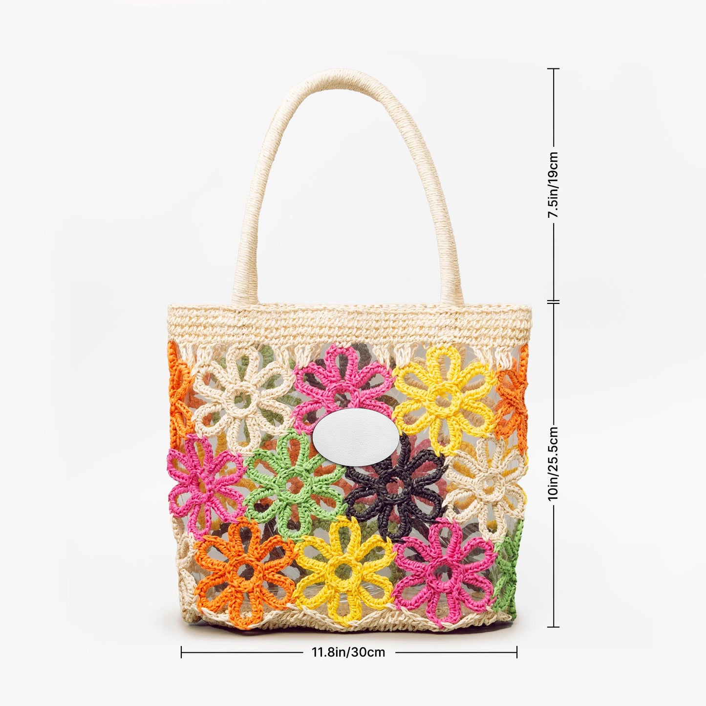 Colorful Crochet Flower Straw Bag – Boho 70s Retro Beach Summer Tote