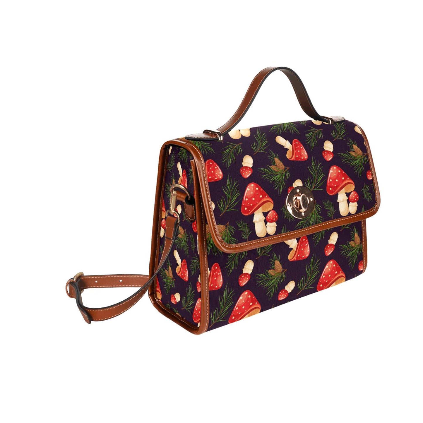 Toadstool Mushrooms Canvas Crossbody Bag – Black Red Dark Academia Handbag