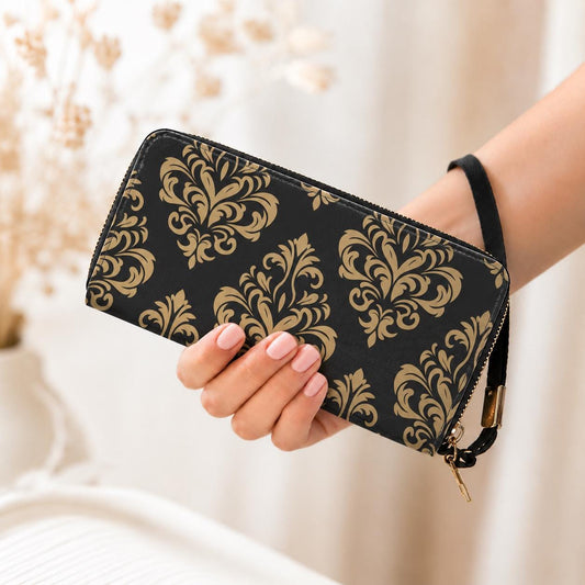 Elegant Black Gold Arabesque Clutch Wallet – Elegant Baroque Purse with Handle
