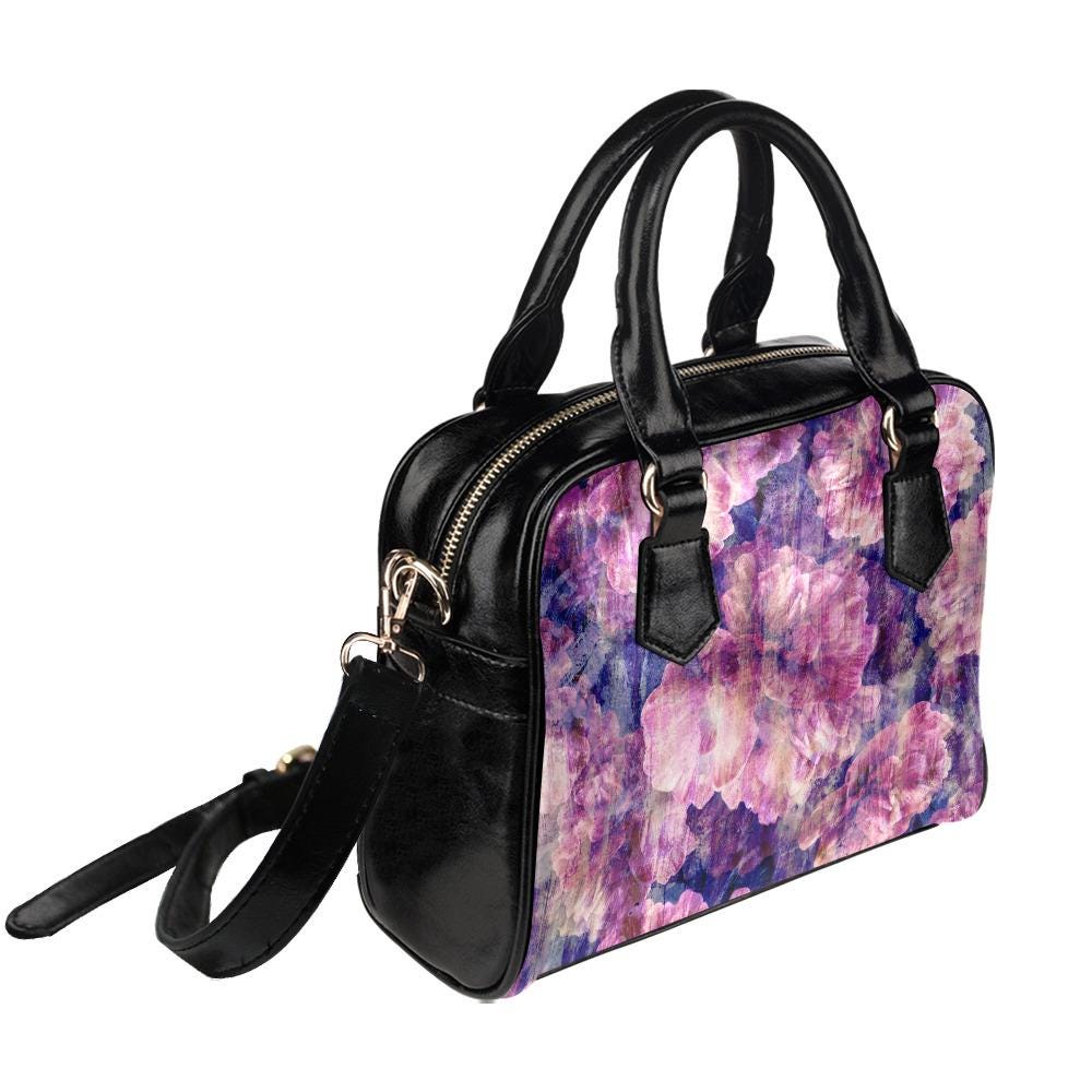 Bold Pink Purple Vintage Flowers Top Handle Shoulder Bag