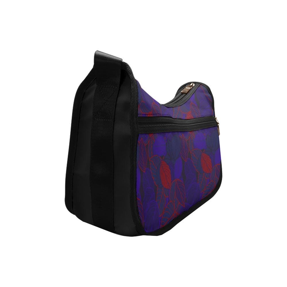 Blue Red Foliage Boho Shoulder Bag – Dark Academia Vegan Oxford Fabric Hobo Bag