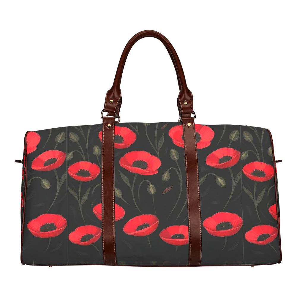 Black Red Poppy Flowers Weekend Travel Duffel Bag – Moody Floral Carry-On Luggage