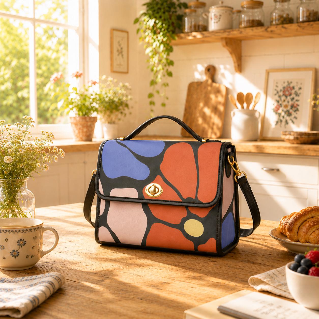 Bold Retro Flowers Handbag – 60s Vintage Canvas Crossbody