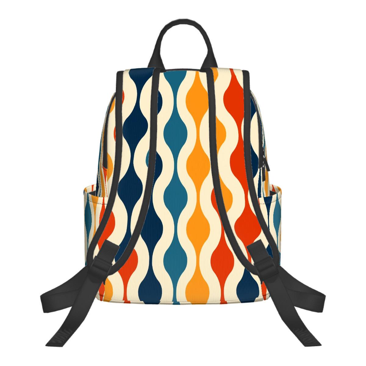 Retro 60s Zipper Front Pocket Backpack – Vintage Style Twill Daypack