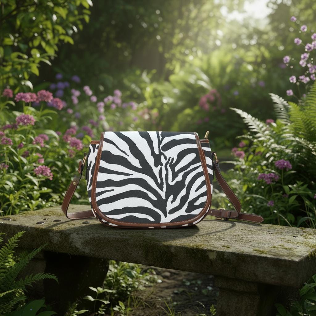 Zebra Print Saddle Bag – Black White Animal Crossbody Handbag