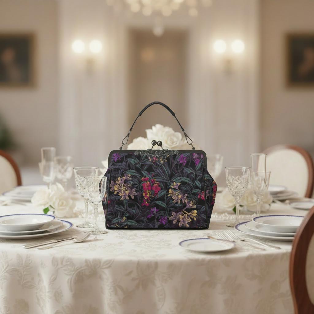 Dark Academia Moody Floral Vintage Kisslock Bag - Victorian Gothic Crossbody