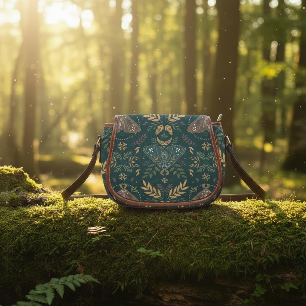 Nordic Folkloric Pattern Saddle Bag - Modern Heritage Crossbody Handbag