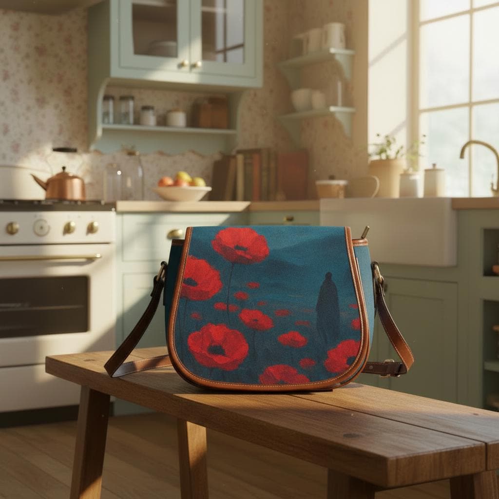 Poppy Field at Night Dark Academia Saddle Bag - Moody Gothic Crossbody Handbag