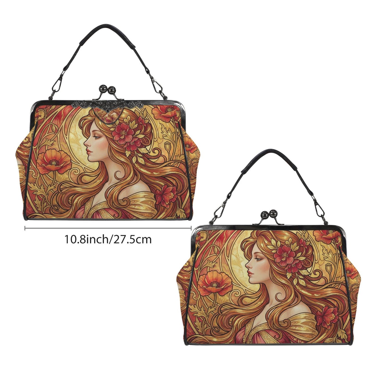 Art Nouveau Style Kisslock Crossbody Handbag - Vintage Romantic Bag