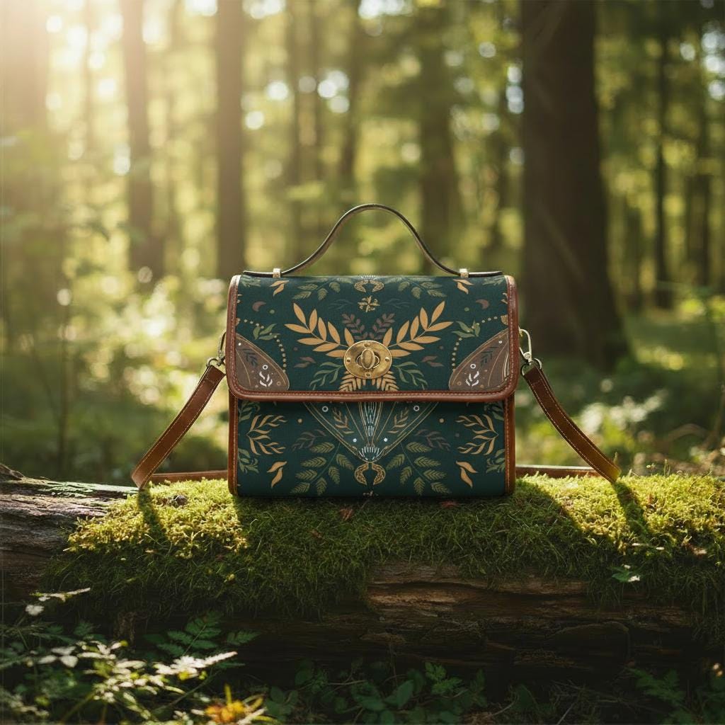 Nordic Folkloric Pattern Canvas Crossbody Bag – Modern Heritage Vintage Handbag