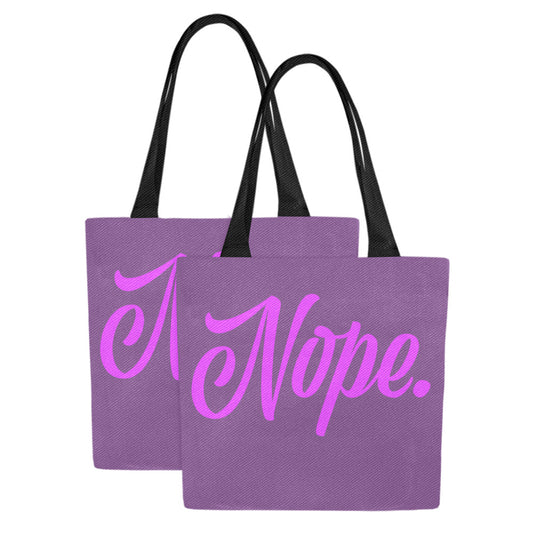 Nope Purple Spacious Cotton Canvas Tote Bag – Black Handles Set of 2