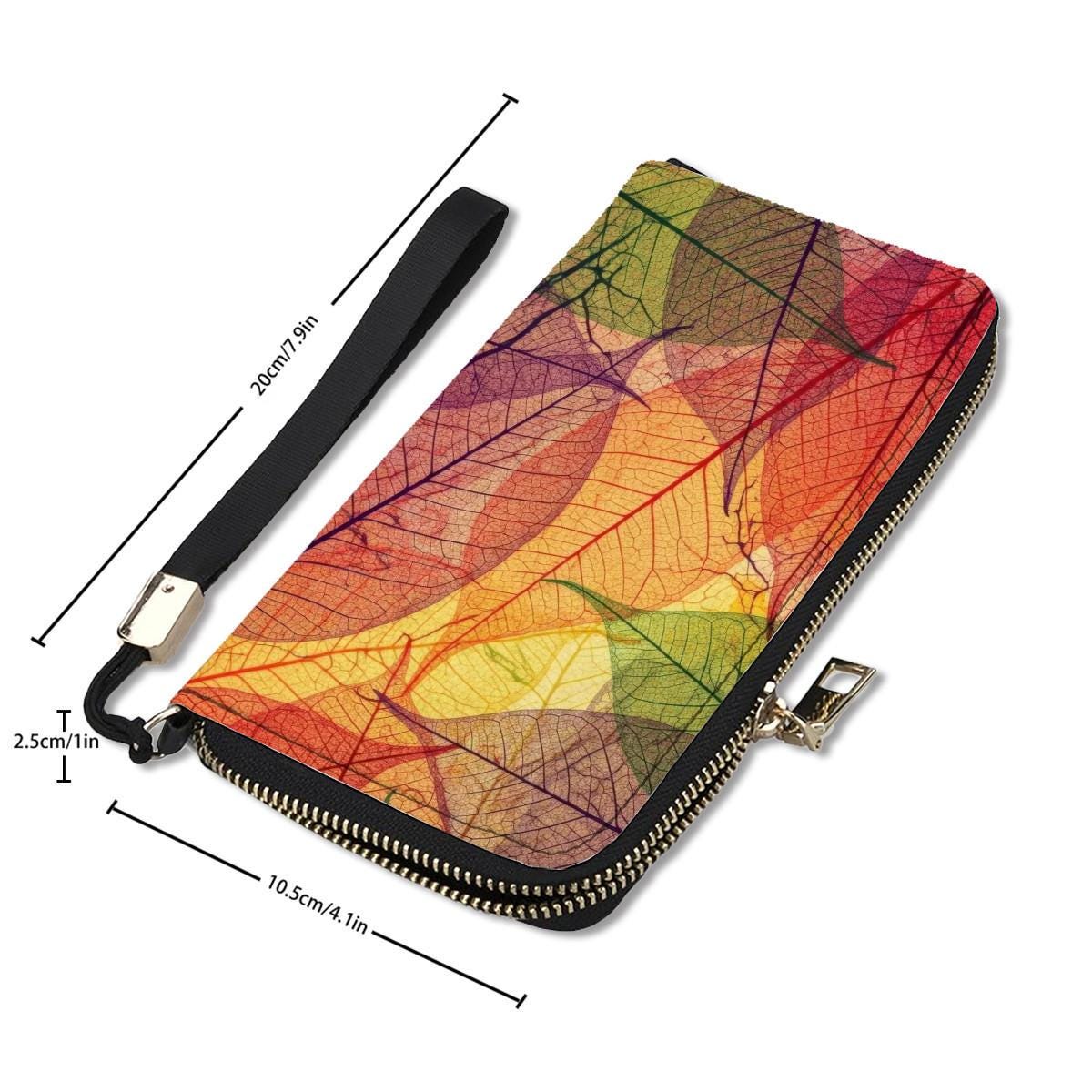 Translucent Leaf Veins Clutch Wallet – Orange Green Vegan Botanical Purse