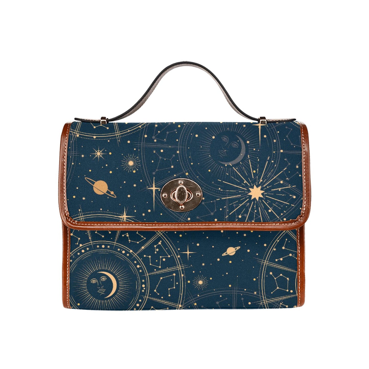 Sac bandoulière en toile astrologie lune étoiles – Style vintage céleste